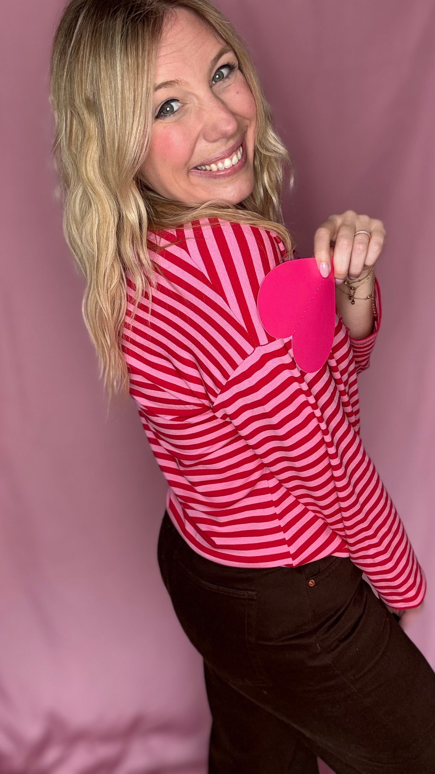 Happy stripes trui- rood/roze