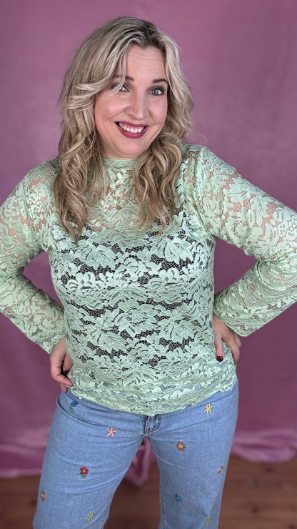 Fleur lace blouse - Mintgroen