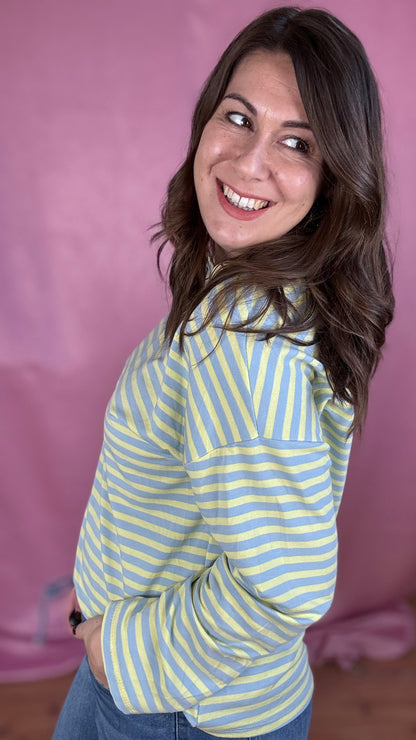 Happy stripes trui- geel/blauw