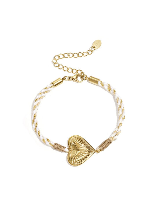 Touwbedel armband - white heart