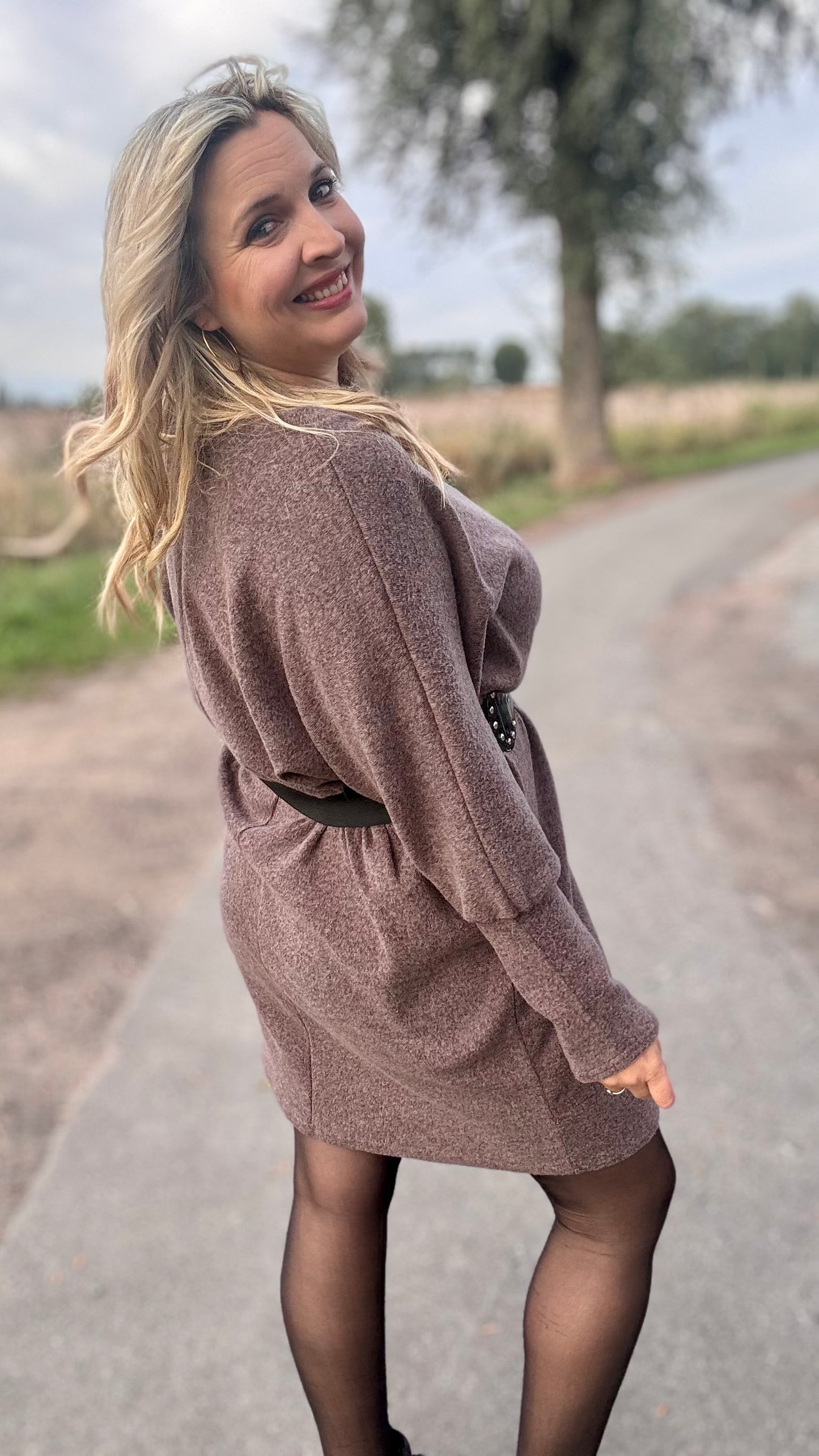 Lounge luxe jurk - Bruin