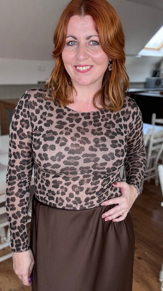 Cashmere touch longsleeve - Bruin leopard
