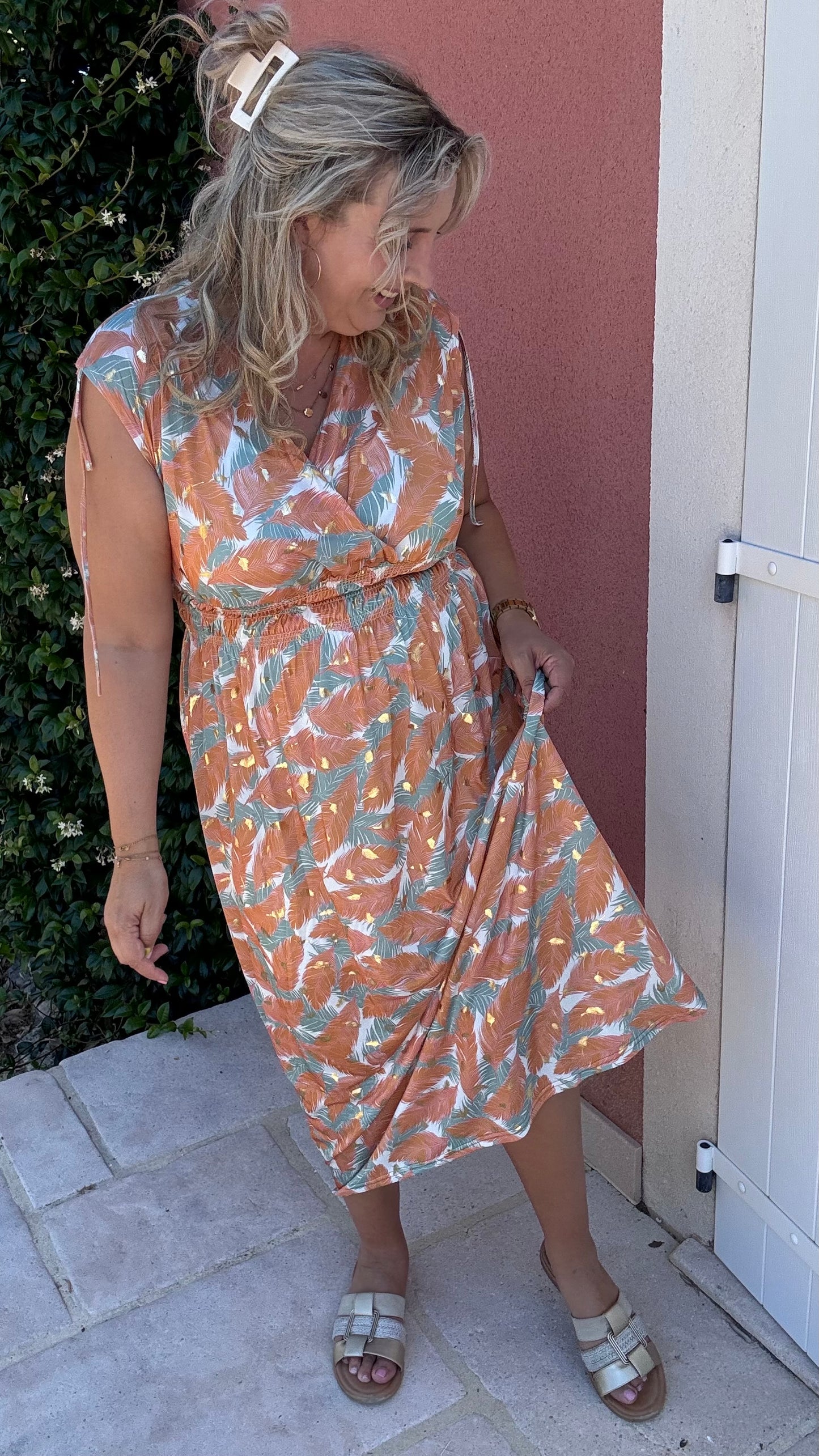 Every Woman Dress - Golden feather (oranje/turkoois)