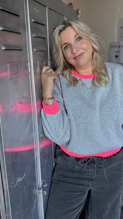 Leyla sweater - Grijs/neonpink