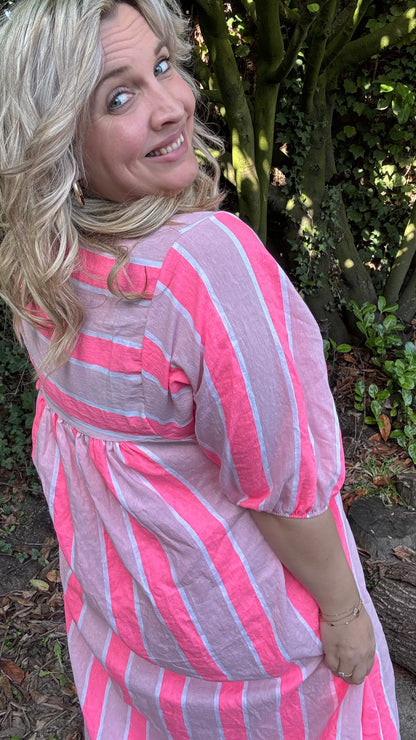 Neon stripes dress - fuchsia