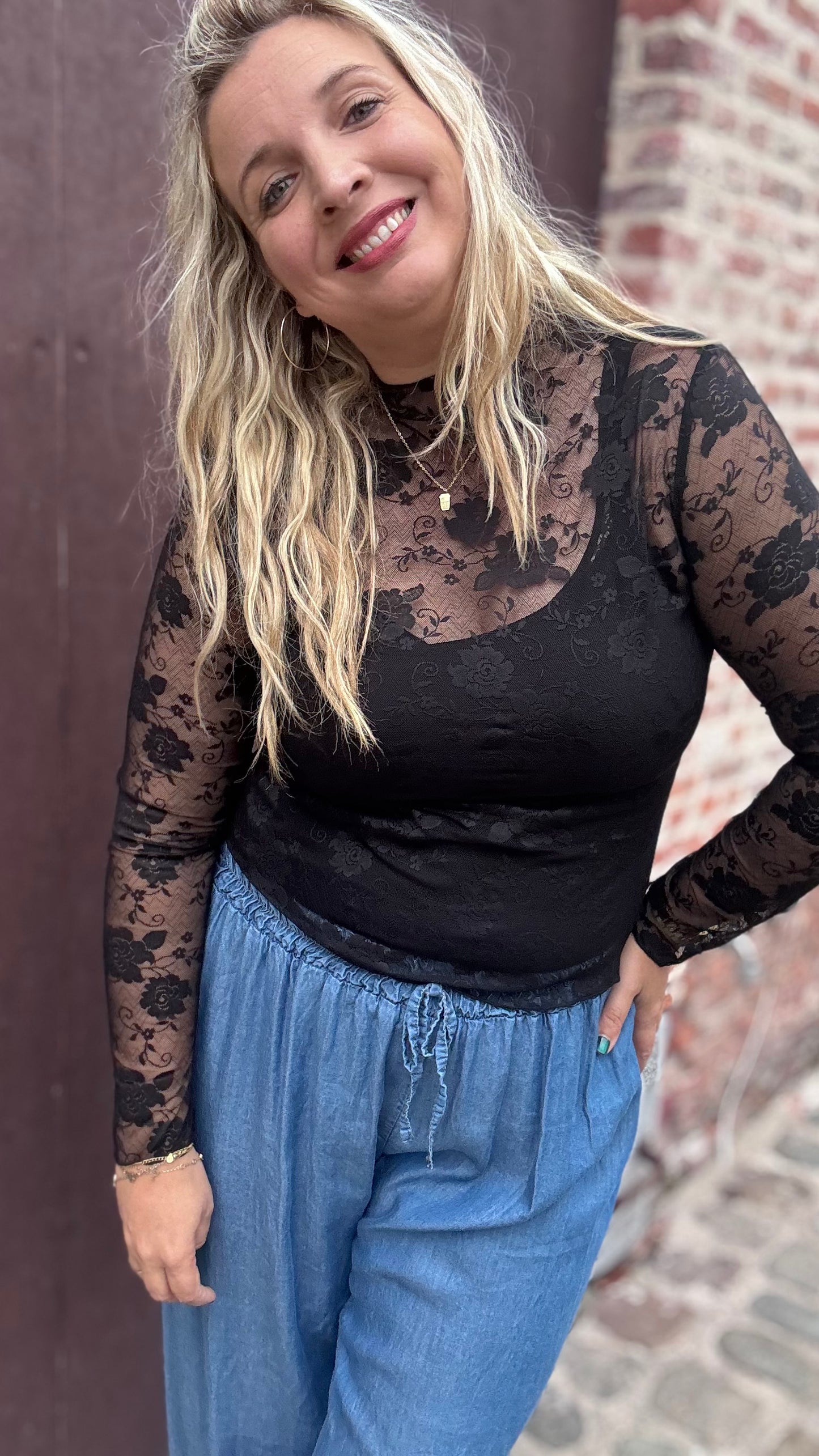 Black flower mesh top