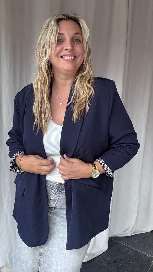 Leopard touch blazer donkerblauw