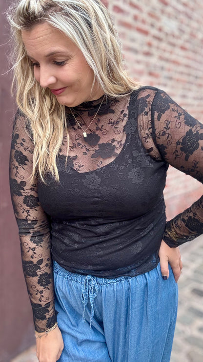 Black flower mesh top