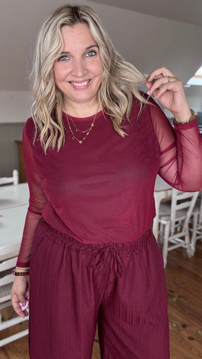 Elle mesh top - Wijnrood