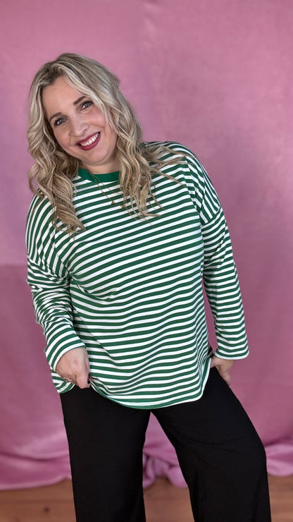 Happy stripes trui- groen/wit
