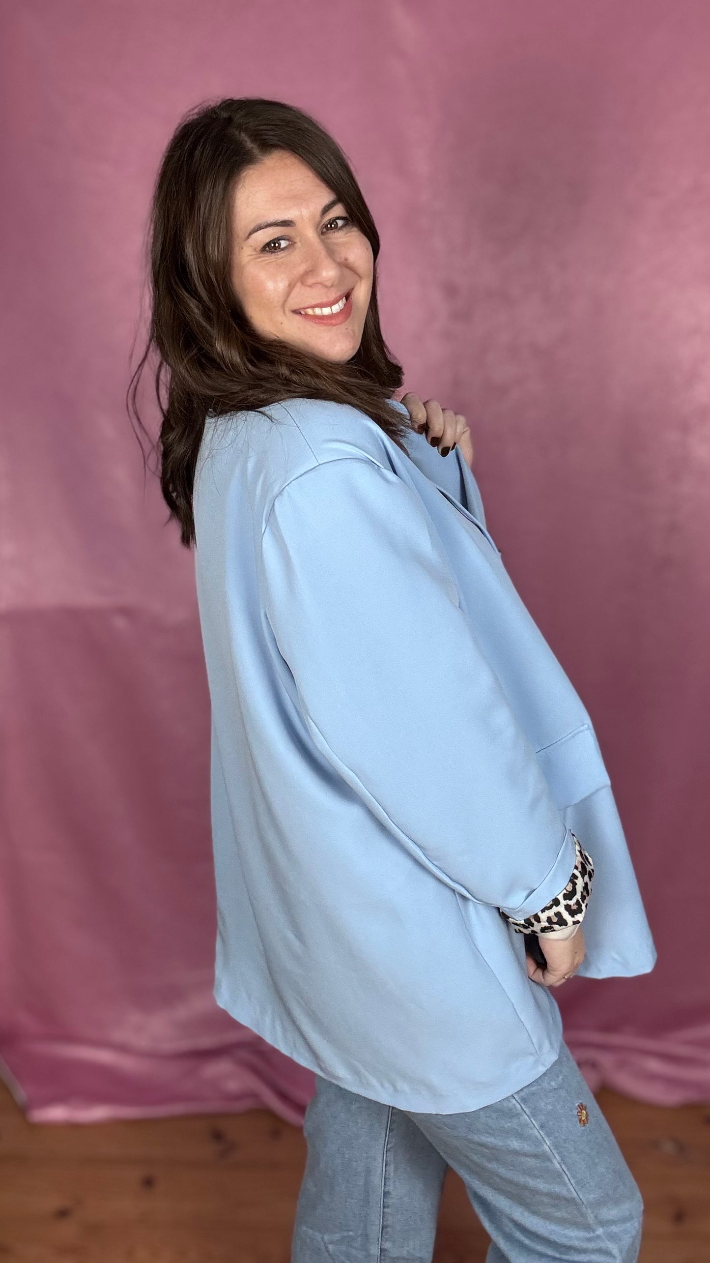 Leopard touch blazer - Babyblauw