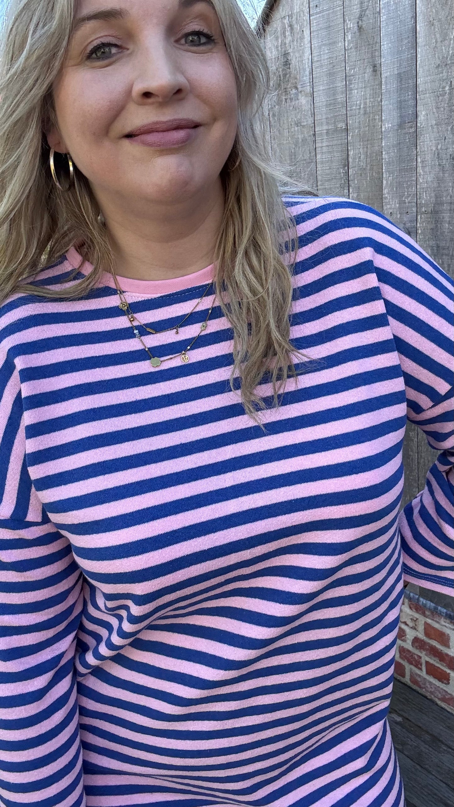 Happy stripes jurk - blauw/roze