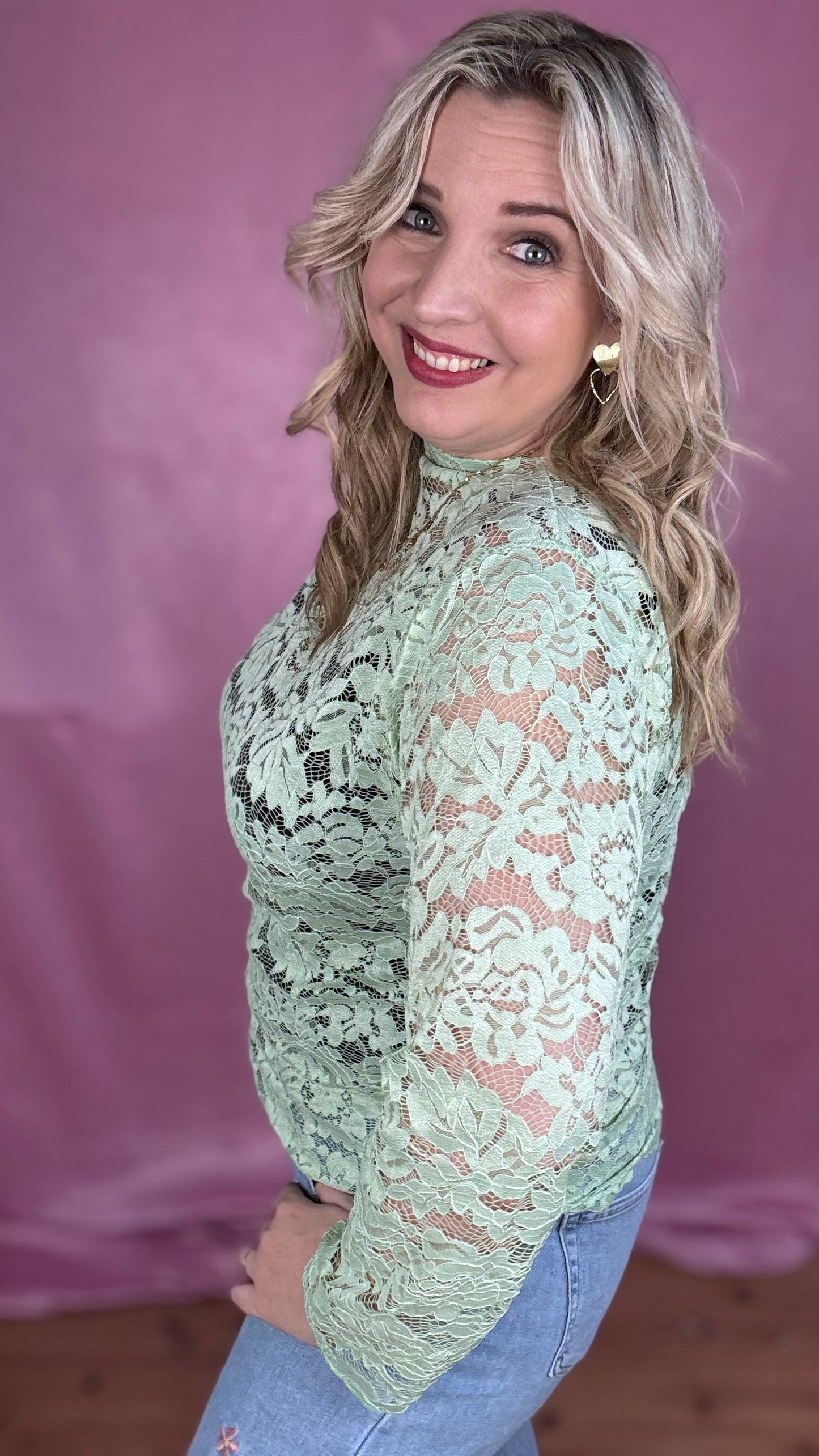 Fleur lace blouse - Mintgroen