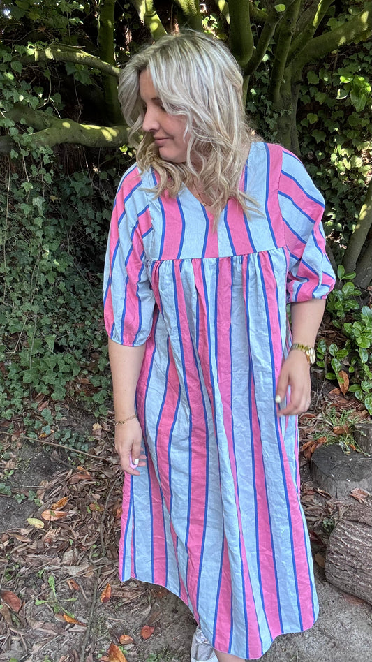 Neon stripes dress - blauw/roze