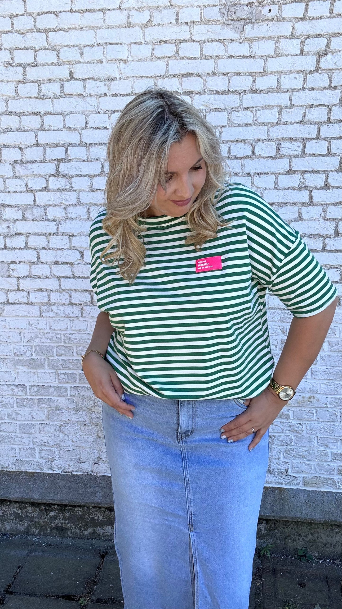 Yourself shirt - Groen/wit (Curve)