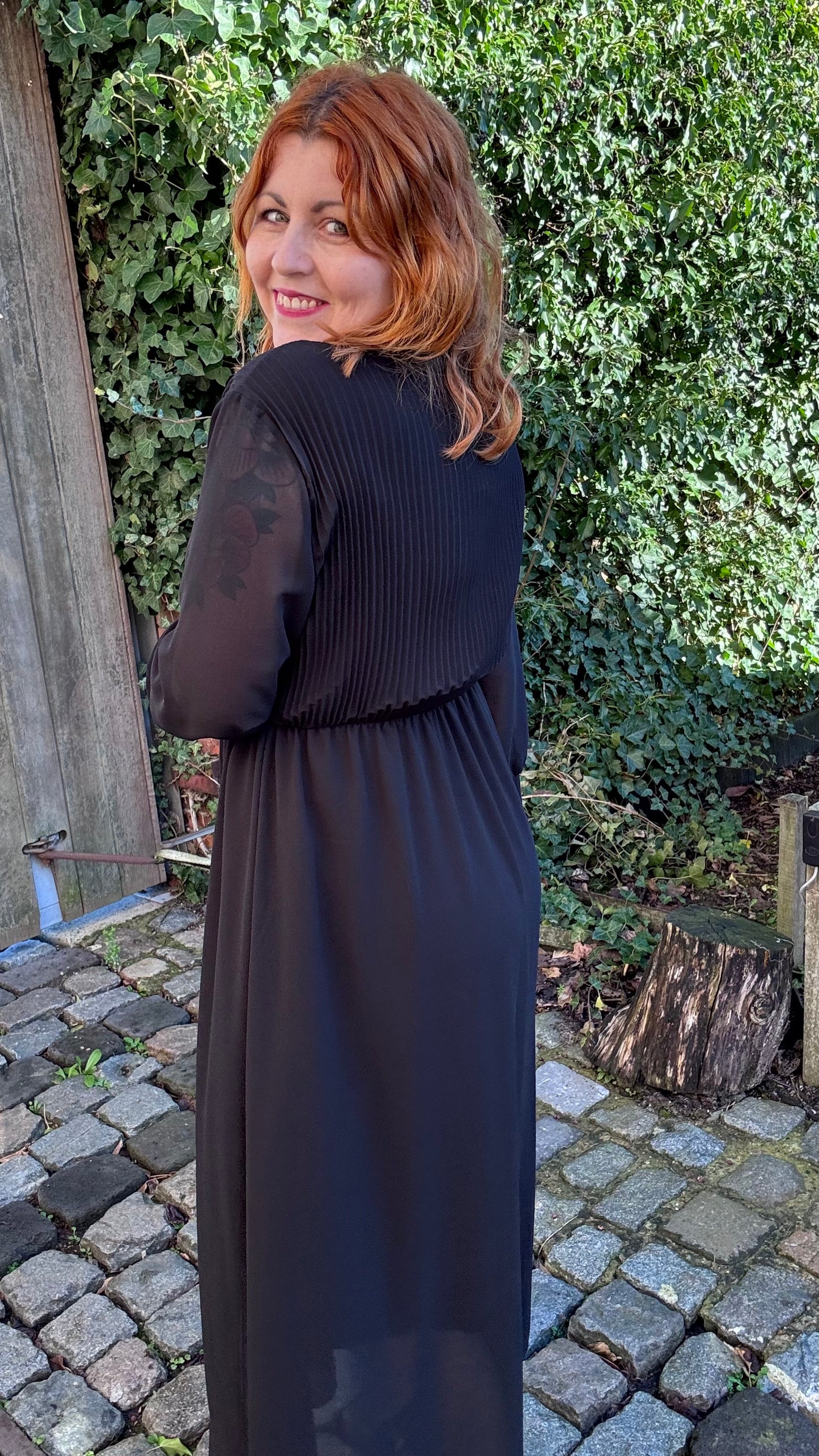 Plissé dress - Zwart