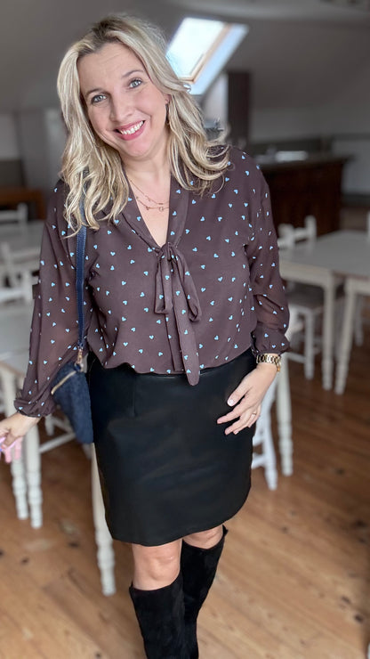 Polka heart blouse - Bruin