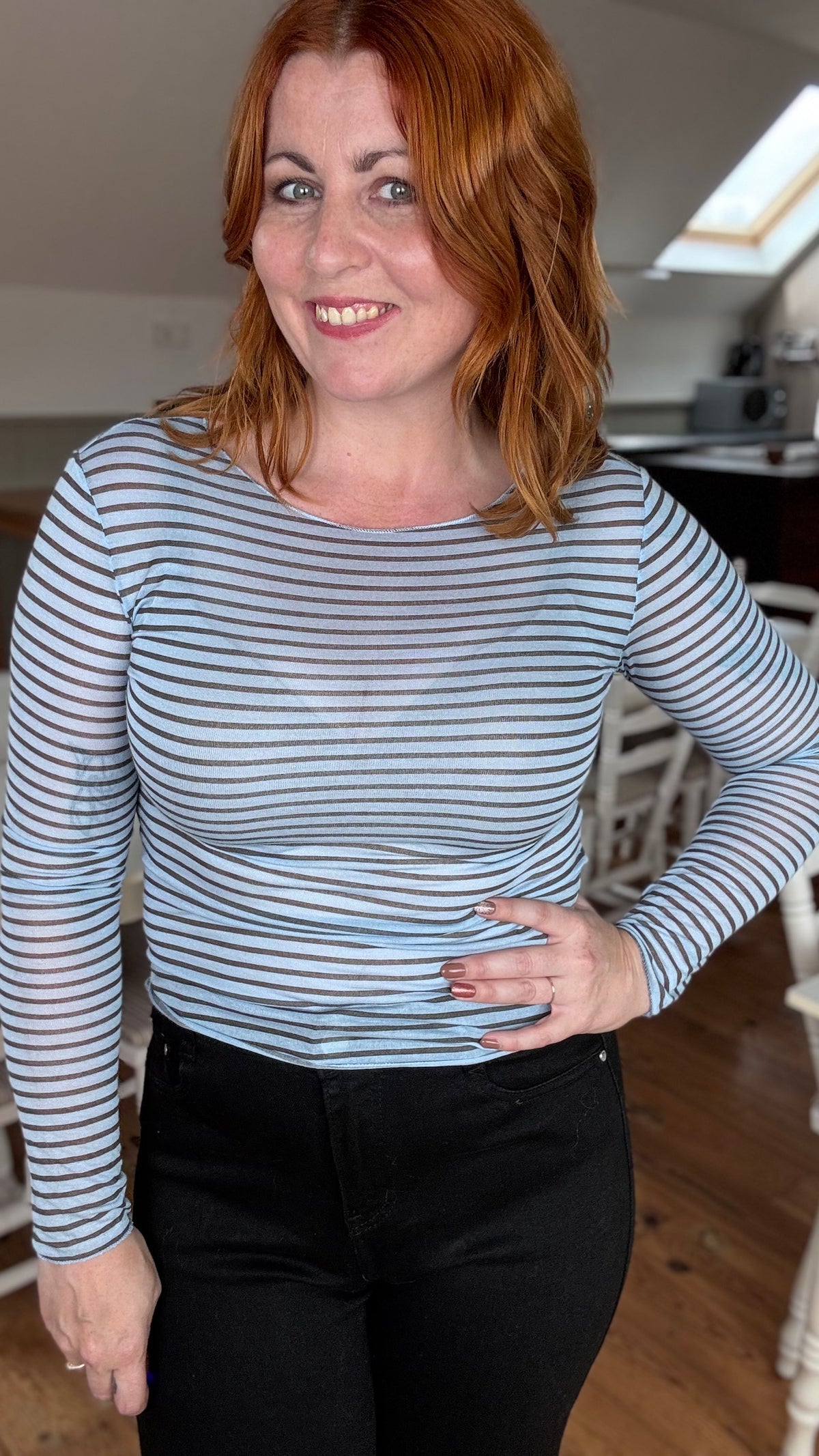 Cashmere touch longsleeve - Blauw striped