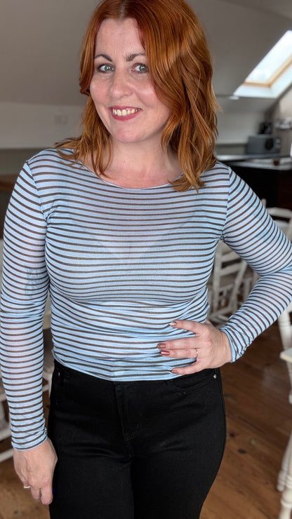 Cashmere touch longsleeve - Blauw striped