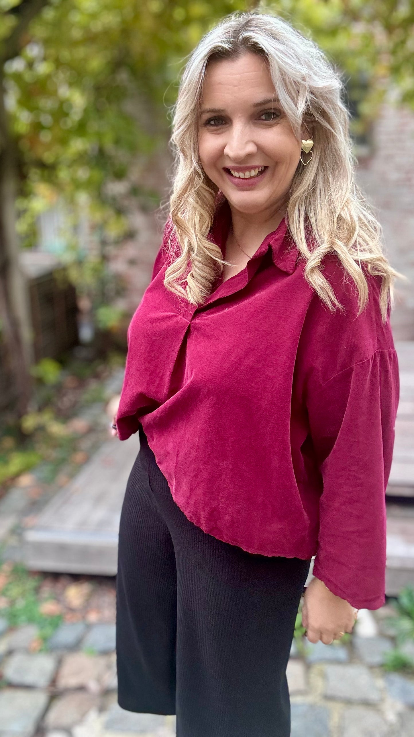 Fine ribbed blouse - Wijnrood