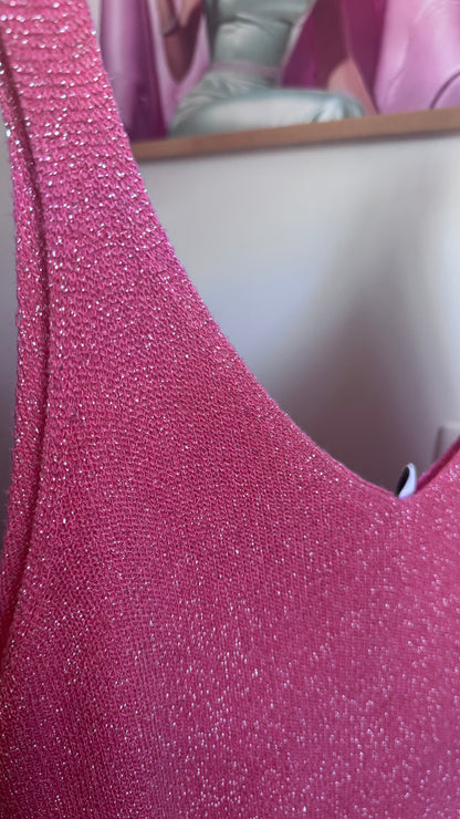 Fine knit Lurex top - Framboos