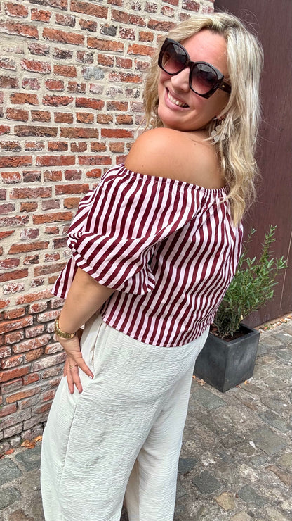 Off shoulder stripes blouse