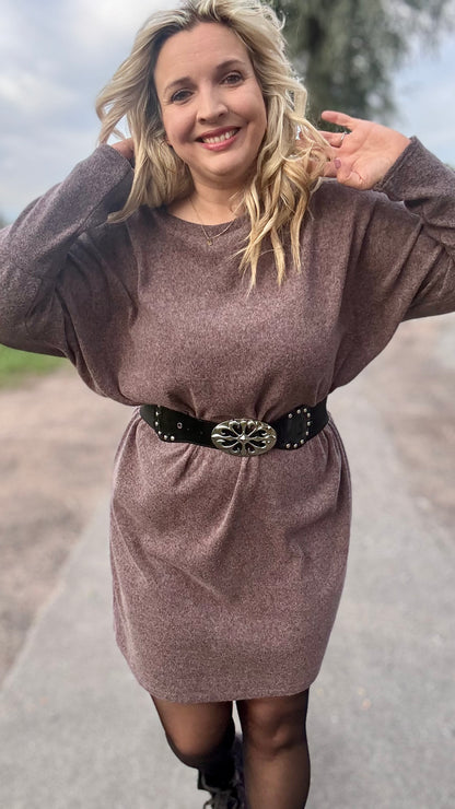 Lounge luxe jurk - Bruin