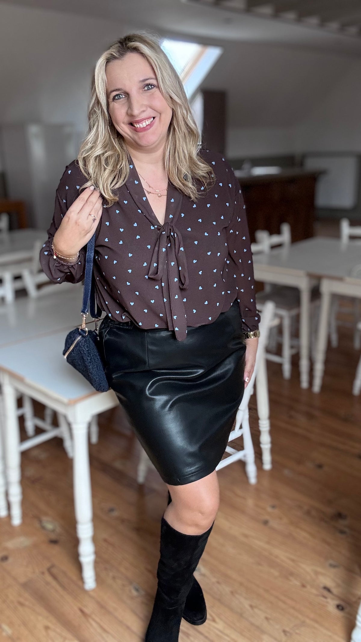 Polka heart blouse - Bruin