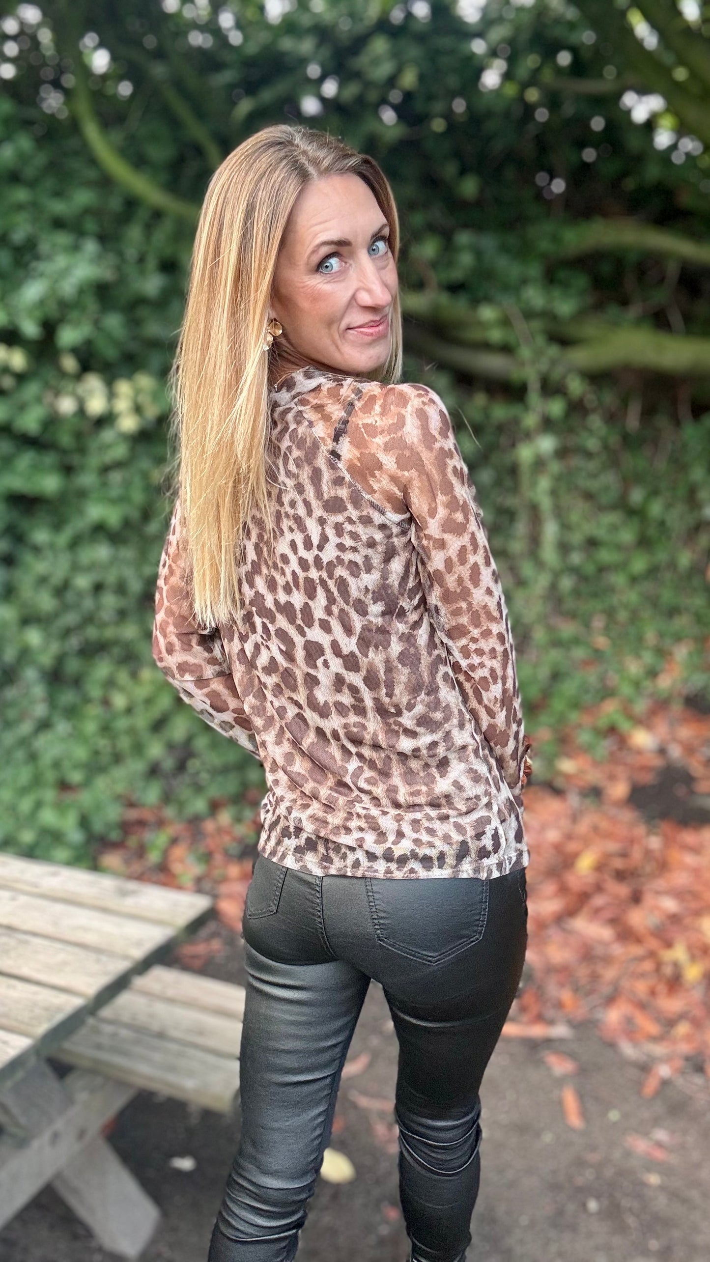 Leopard mesh top
