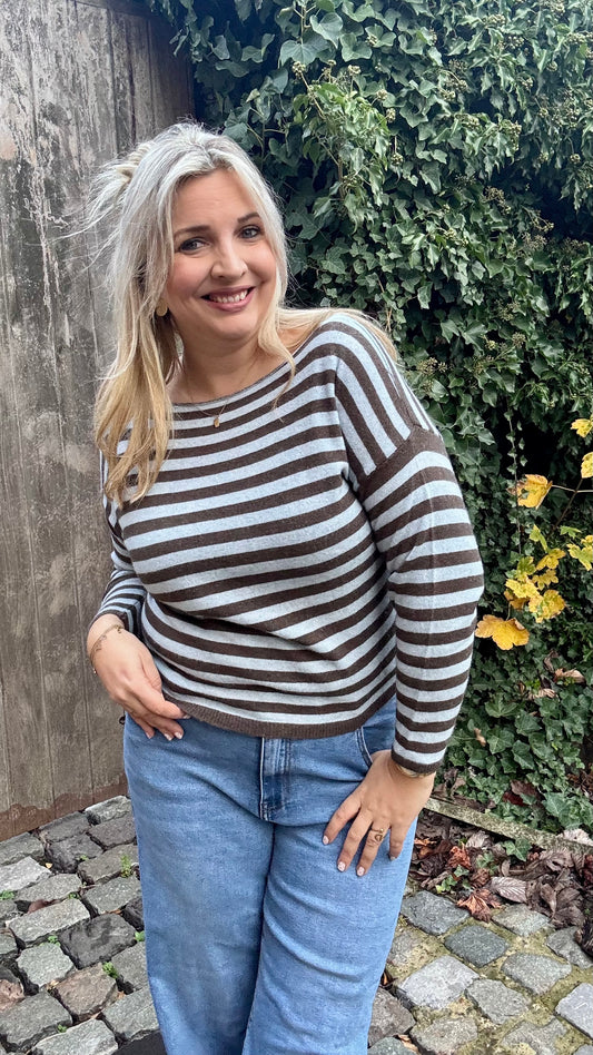 lichtblauw/bruin striped pull