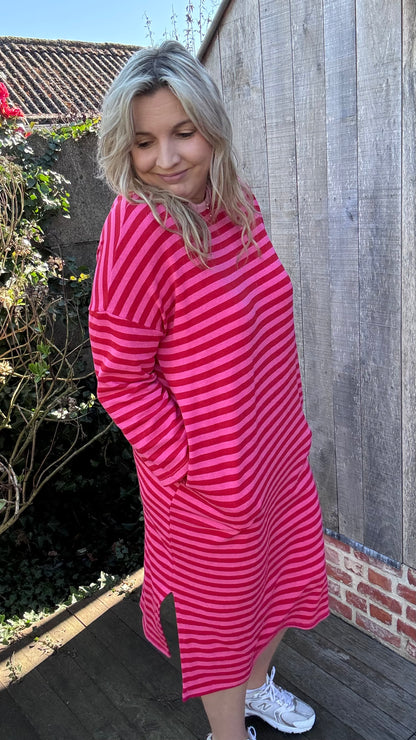 Happy stripes jurk - rood/roze