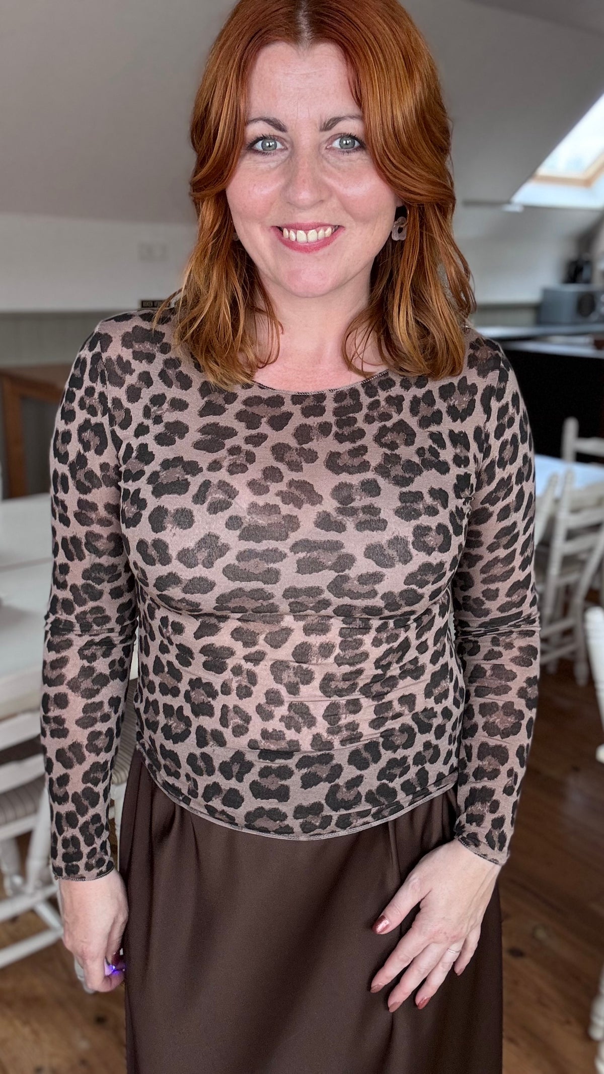 Cashmere touch longsleeve - Bruin leopard
