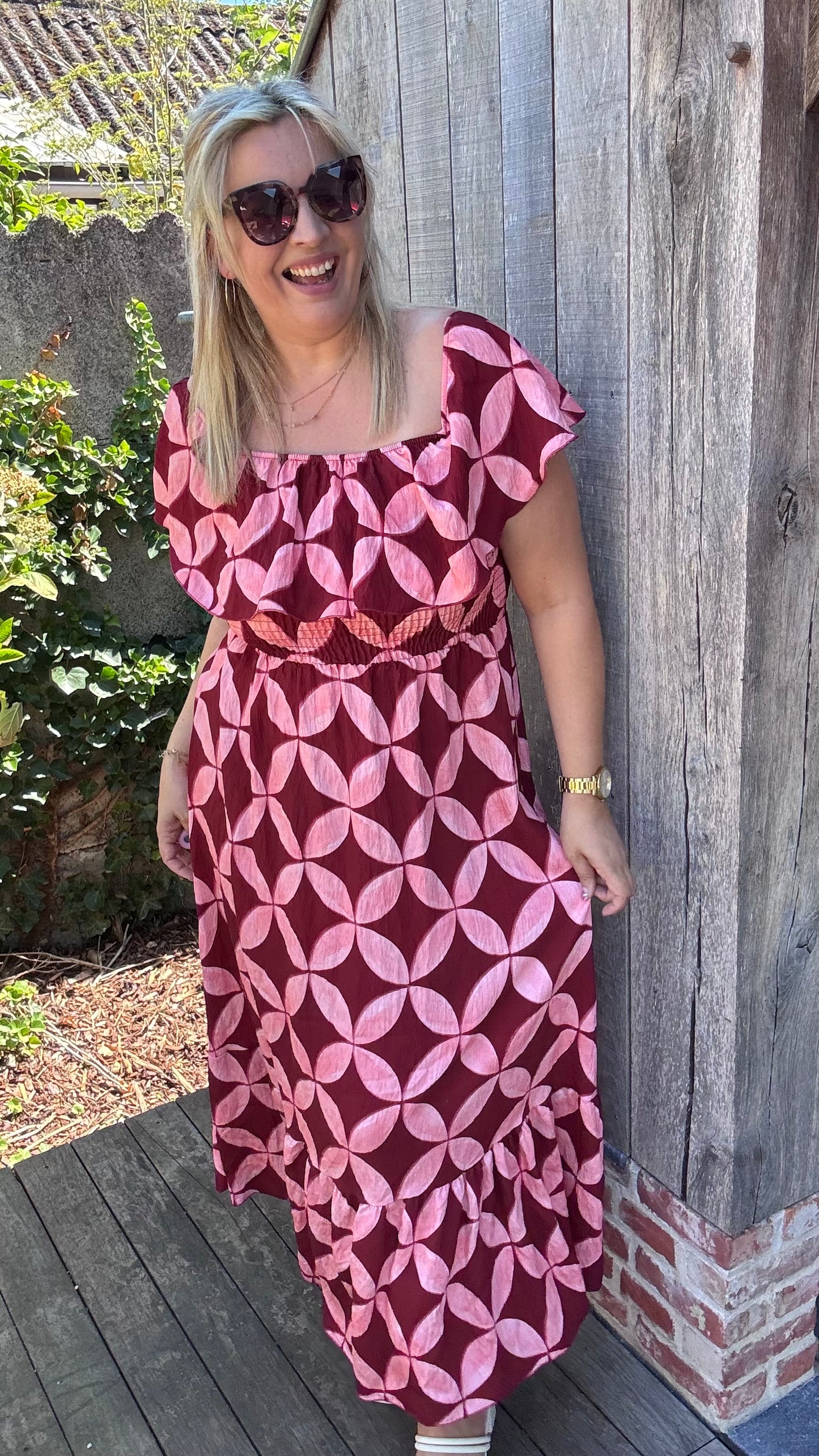 Rozanna off-shoulder jurk - Roze