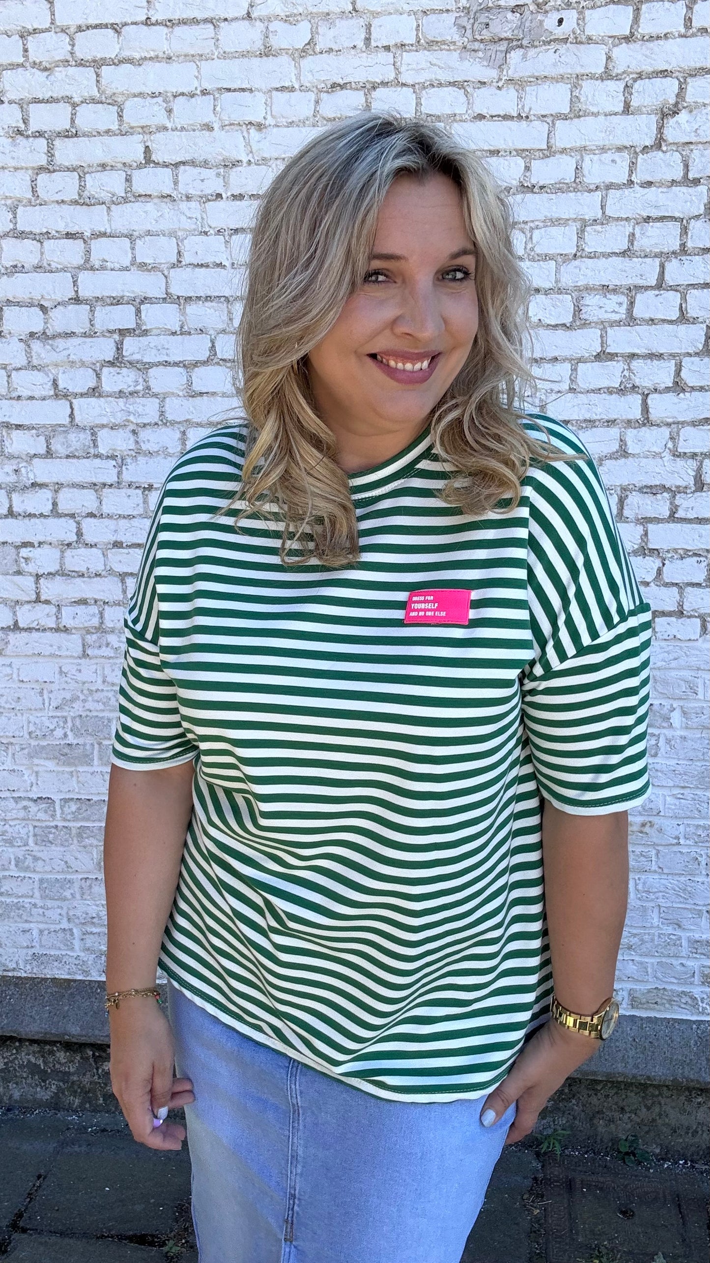 Yourself shirt - Groen/wit (Curve)