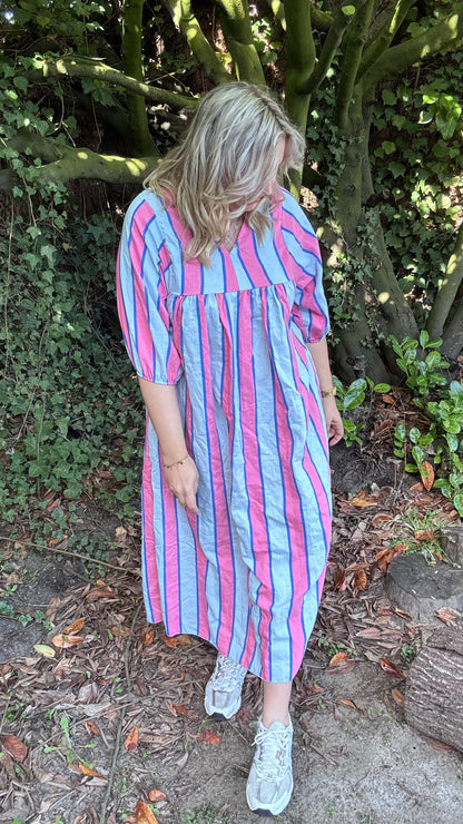 Neon stripes dress - blauw/roze