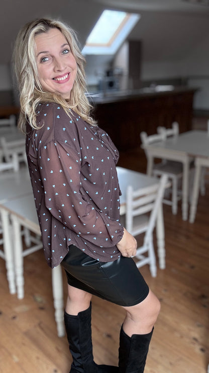 Polka heart blouse - Bruin
