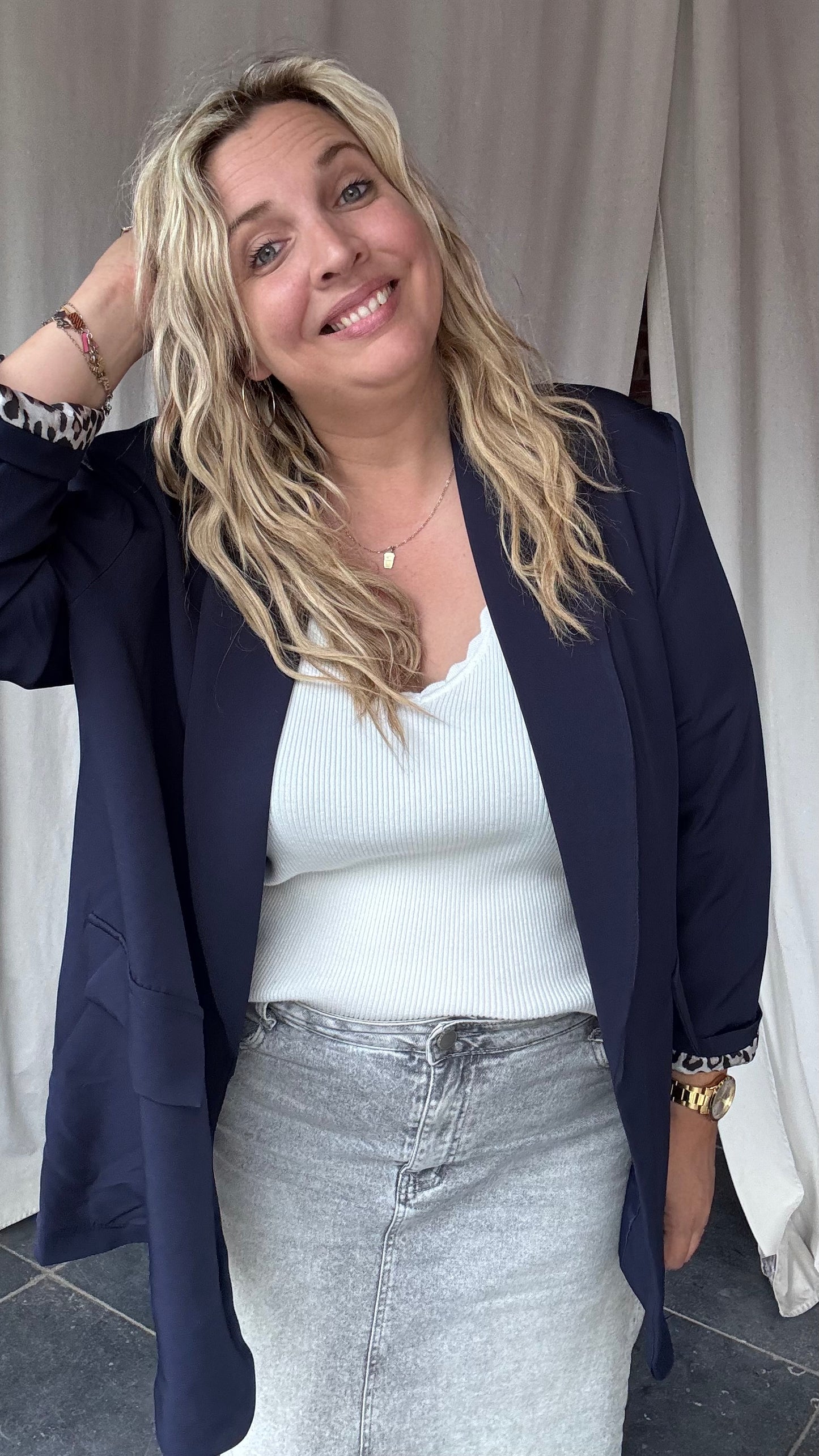 Leopard touch blazer donkerblauw