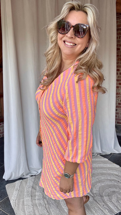 Fluo Striped jurk oranje