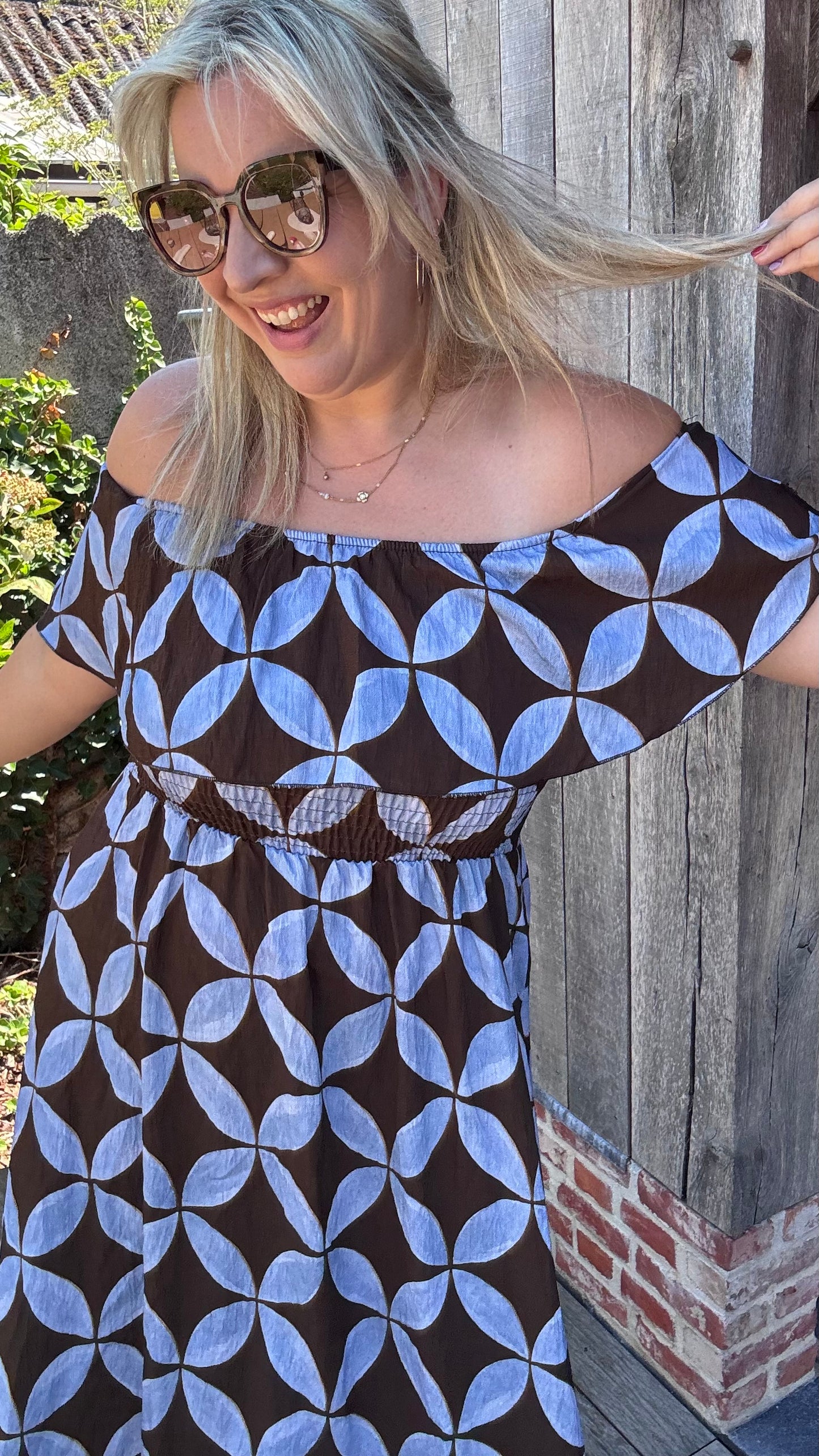 Rozanna off-shoulder jurk - Blauw