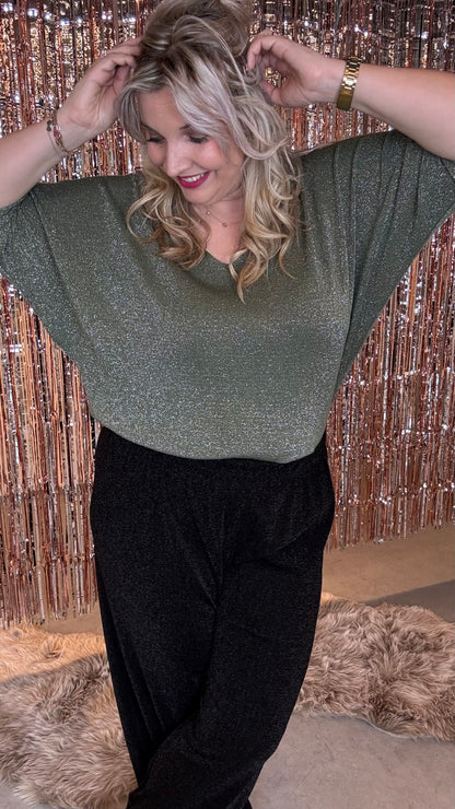 Sparkle V-neck trui- Kaki