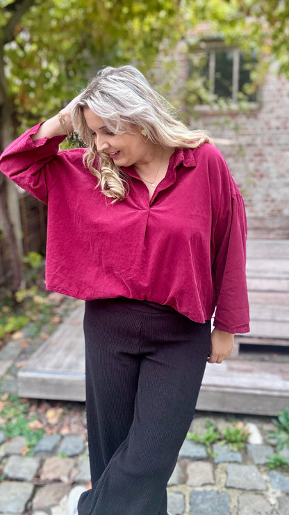 Fine ribbed blouse - Wijnrood