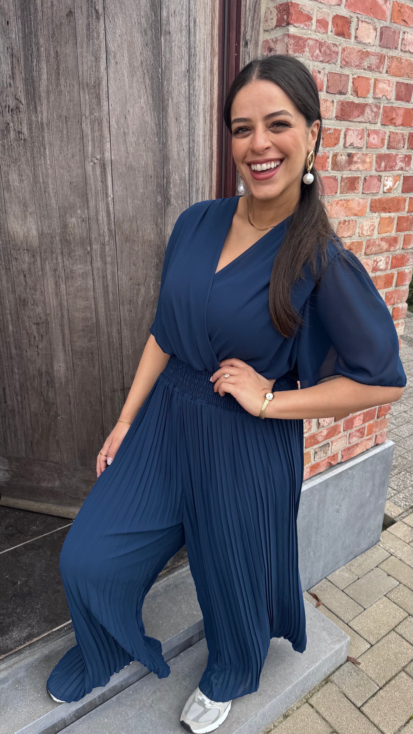 Plissé jumpsuit - Navy