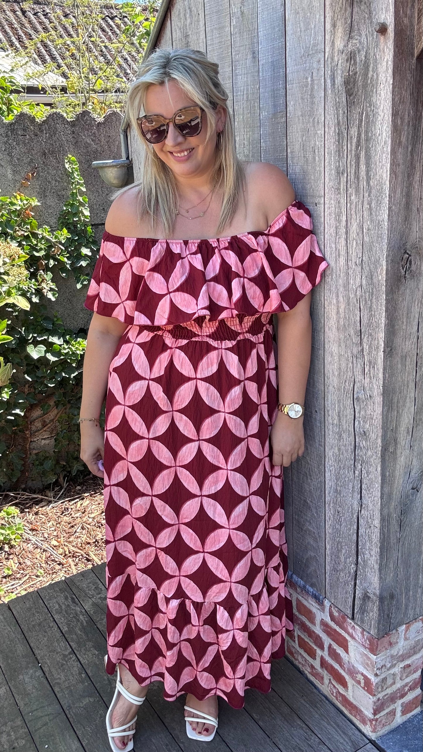 Rozanna off-shoulder jurk - Roze