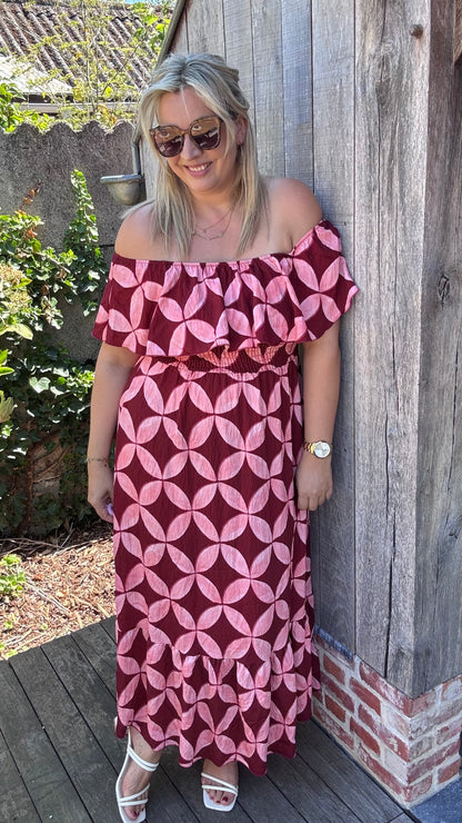 Rozanna off-shoulder jurk - Roze