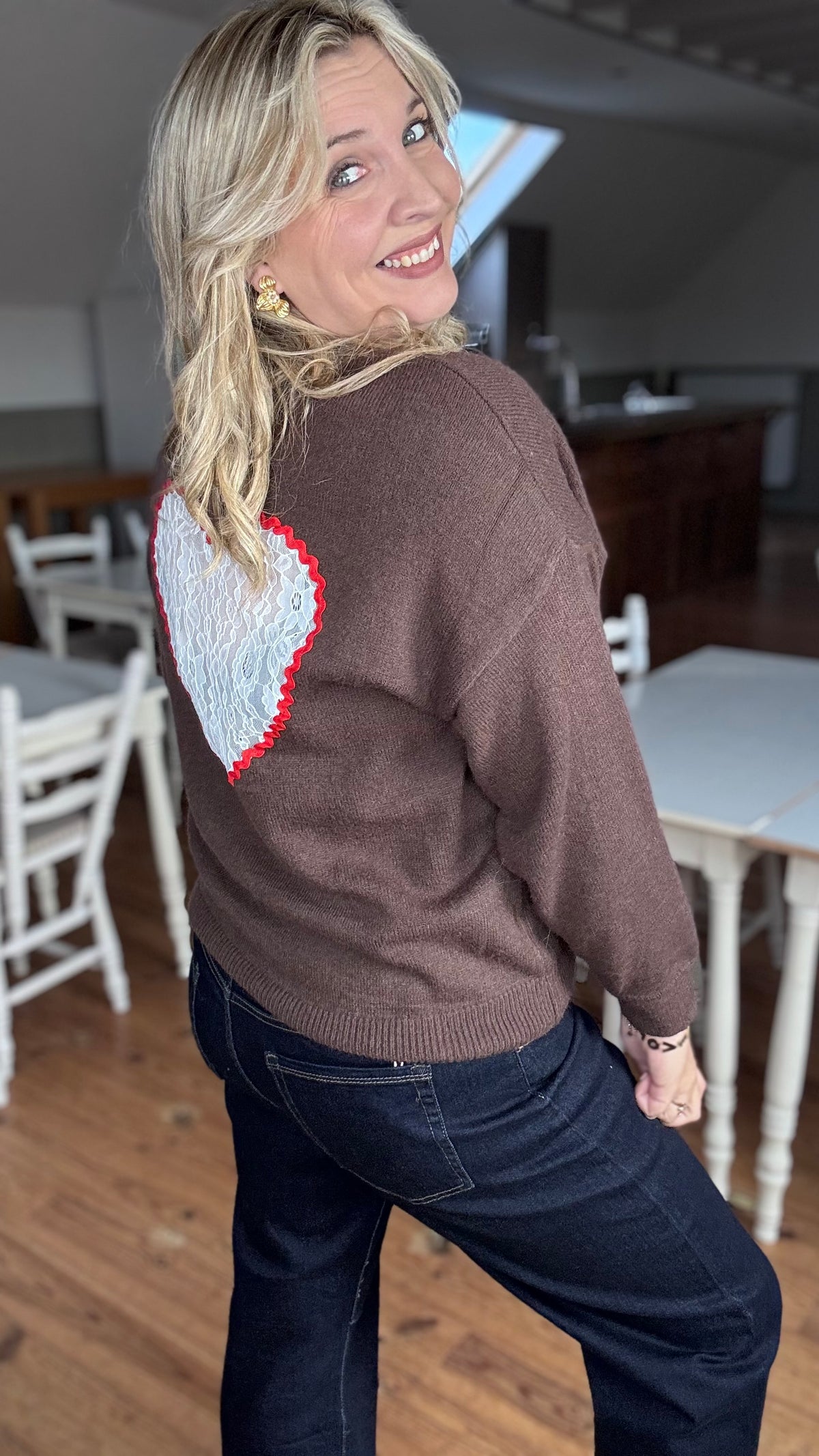 Lace heart knit - Bruin