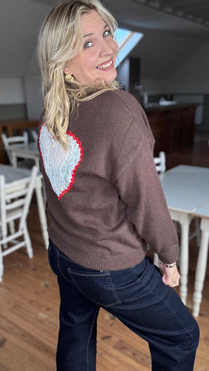 Lace heart knit - Bruin