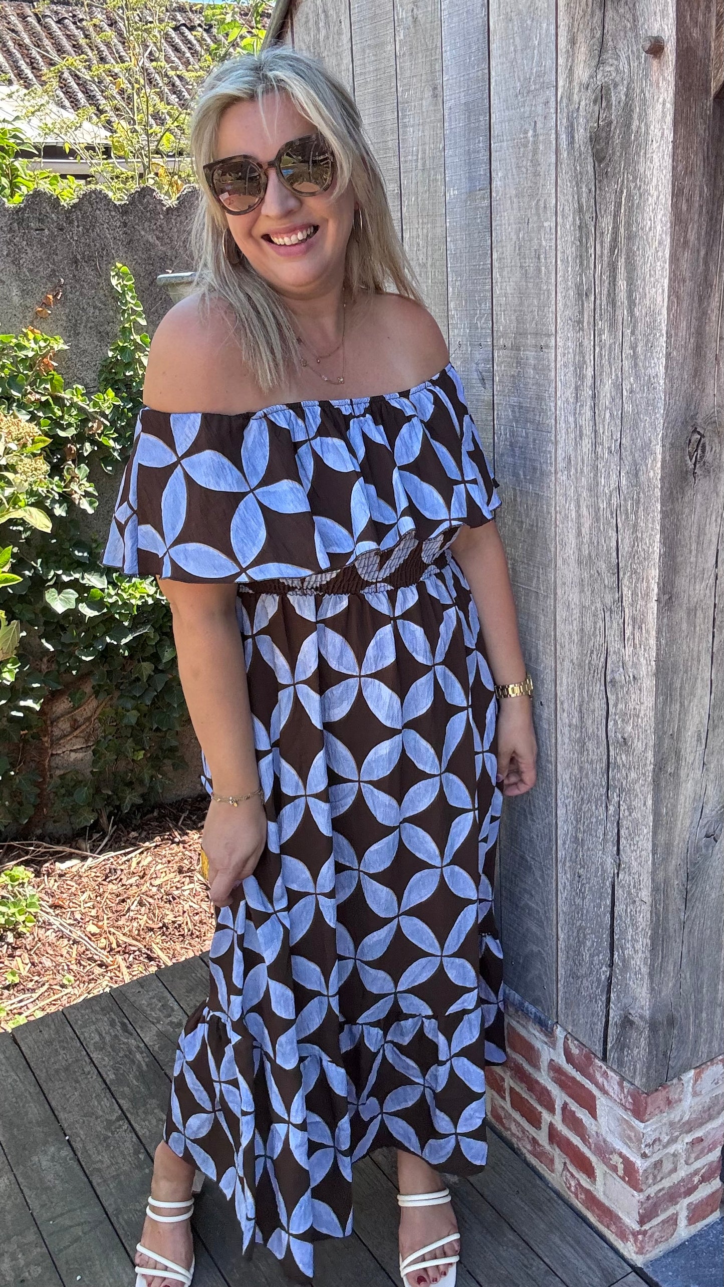 Rozanna off-shoulder jurk - Blauw