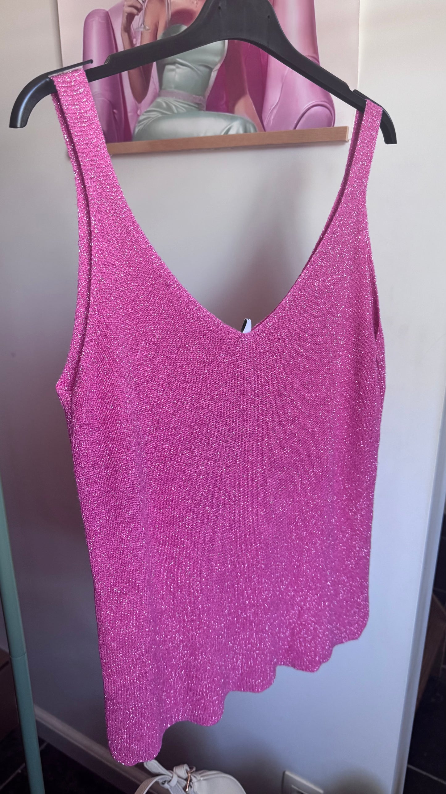 Fine knit Lurex top - Framboos
