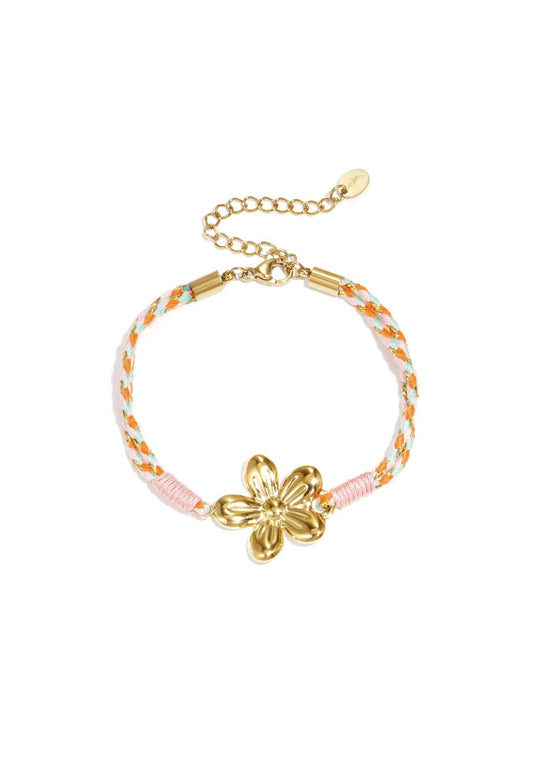 Touwbedel armband - pink flower