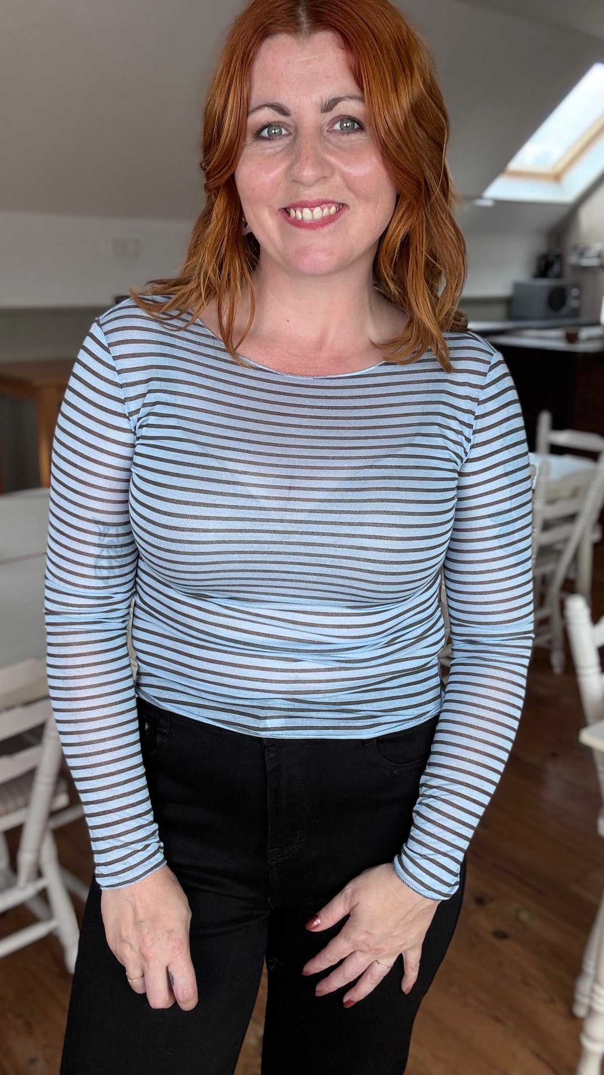 Cashmere touch longsleeve - Blauw striped